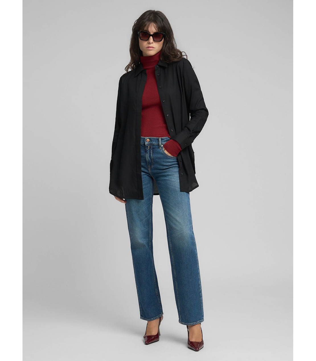 ストレートフィットロングシャツ